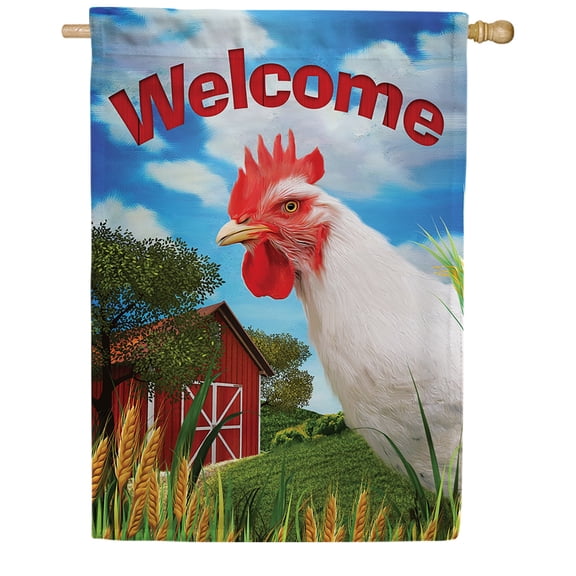 America Forever Welcome Farm Chicken Summer House Flag 28 x 40 inches Farm Bird Poultry Red Barn Fall Harvest Pasture Double Sided Summer Seasonal Yard Outdoor Decorative Rustic House Flag