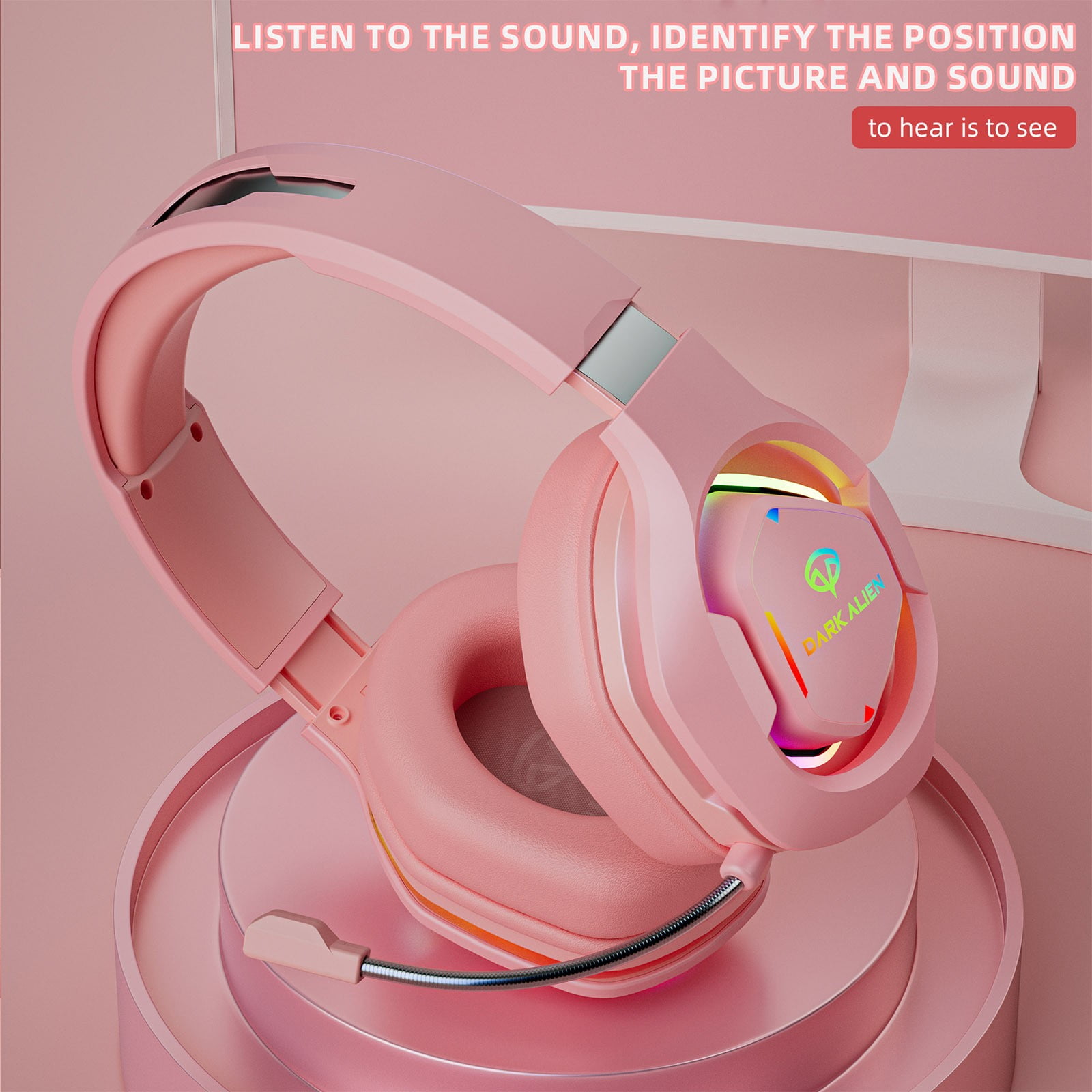 Wireless Headphones, Wireless Over Ear Headphones Gaming Headset Gaming Headphones with Microphone, Headphones for Women(Pink)