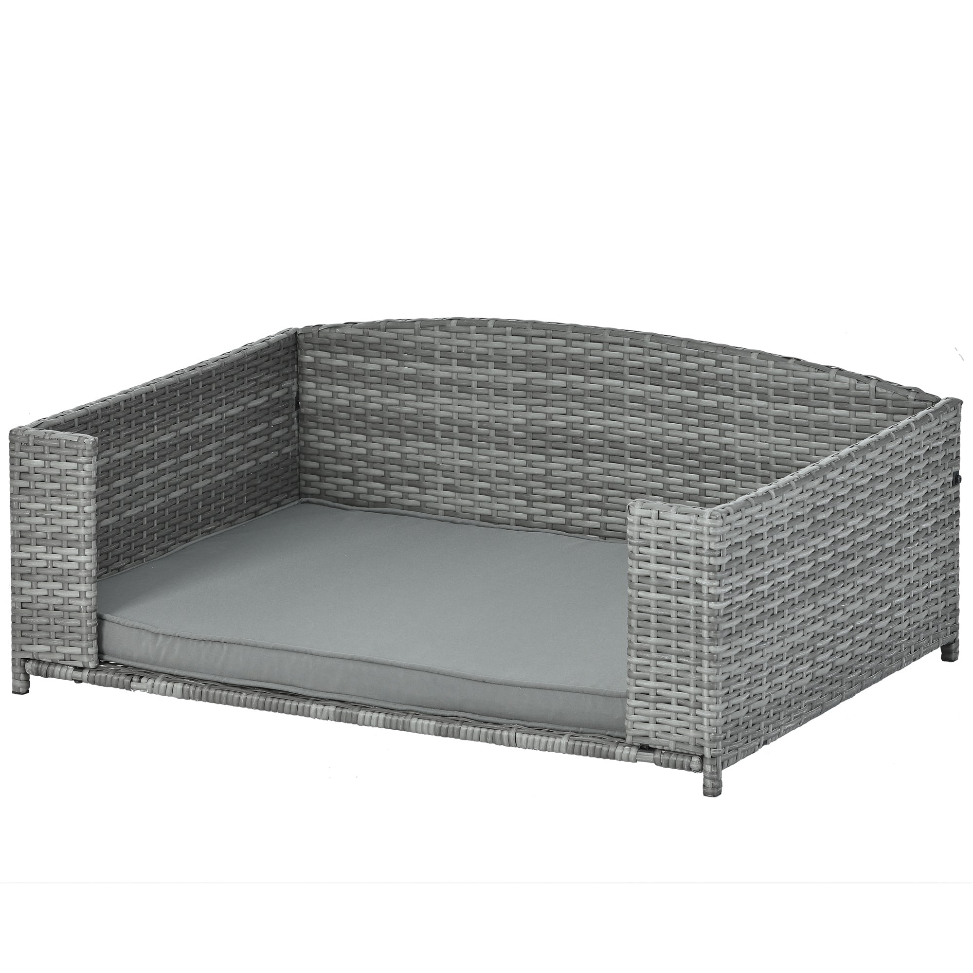 Pefilos 38" PE Wicker Dog Sofa Bed Elevated Raised Rattan Pet Bed for Indoor/Outdoor with Removable Cushion Lounge Curved backrest, Gray Pefilos 38" PE Wicker Dog Sofa Bed Elevated Raised Rattan Pet Bed for Indoor/Outdoor with Removable Cushion Lounge Curved backrest, Gray