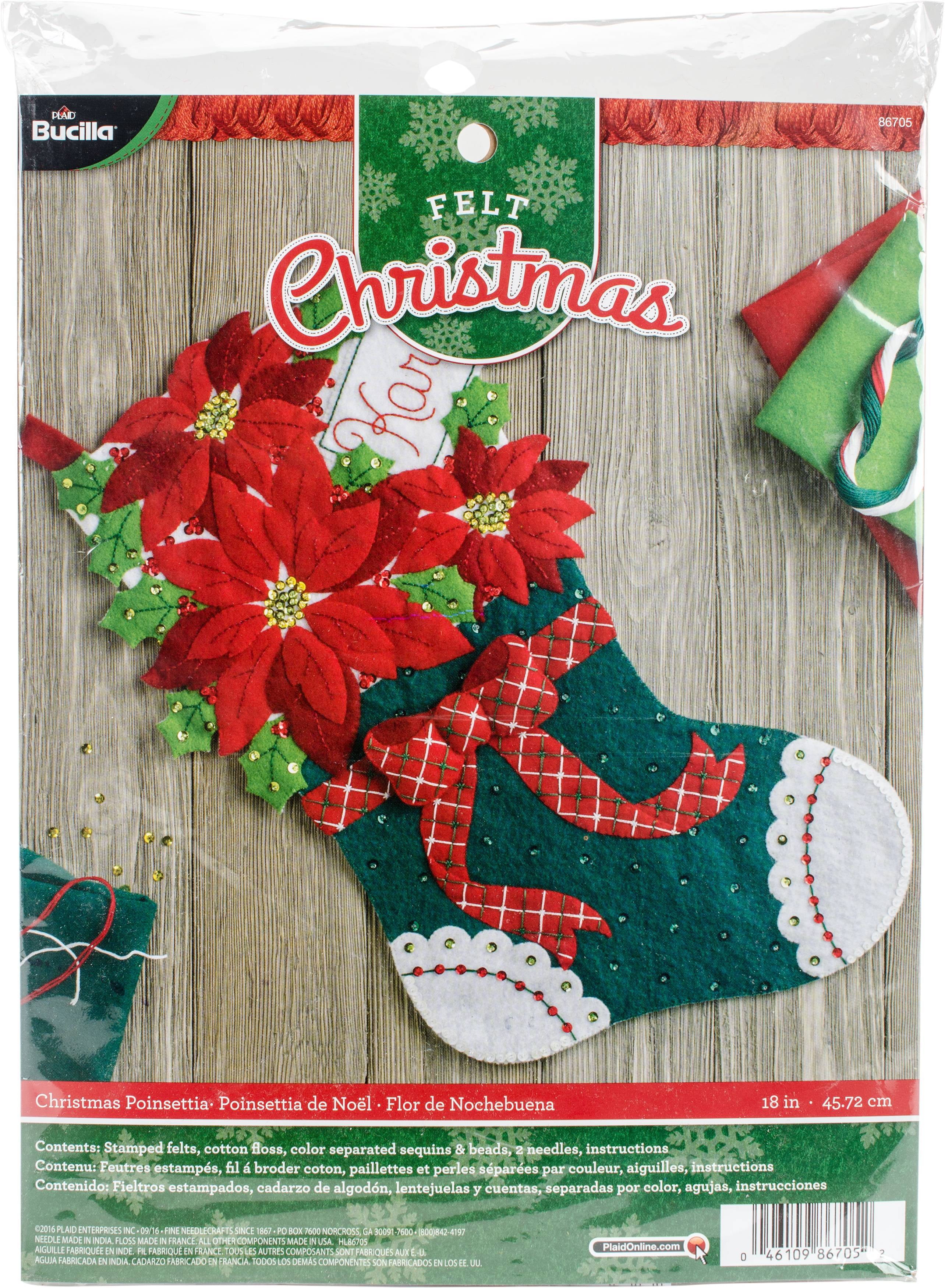 Bucilla Felt Stocking Applique Kit 18" LongChristmas Poinsettia