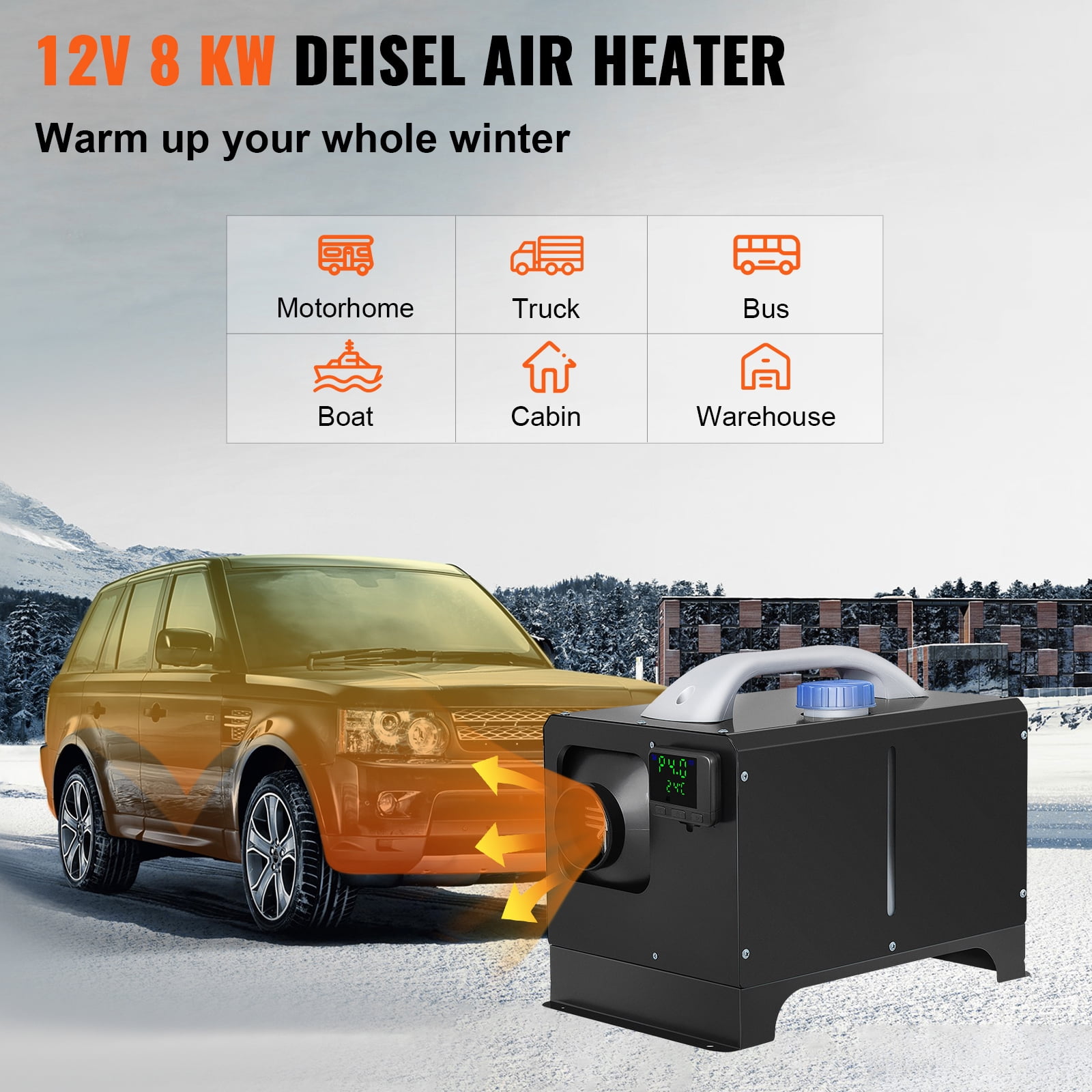 KFFKFF Diesel Air Heater 8KW, Unified 12V Heating Solution for Trucks, Includes Black LCD, Remote for Quick Warm-Up, Suitable for RVs, Trucks, Boats, Buses, Car Trailers, and Motorhomes