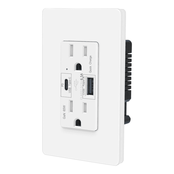 65W USB C PD Outlet Fast Charging for Laptop,Nineleaf 1PK GaN Type C Outlet,15 Amp Tamper Resistant Receptacle Plug,Electrical USB Socket Charge for Mac Air,iPhone 15,Android,UL Listed