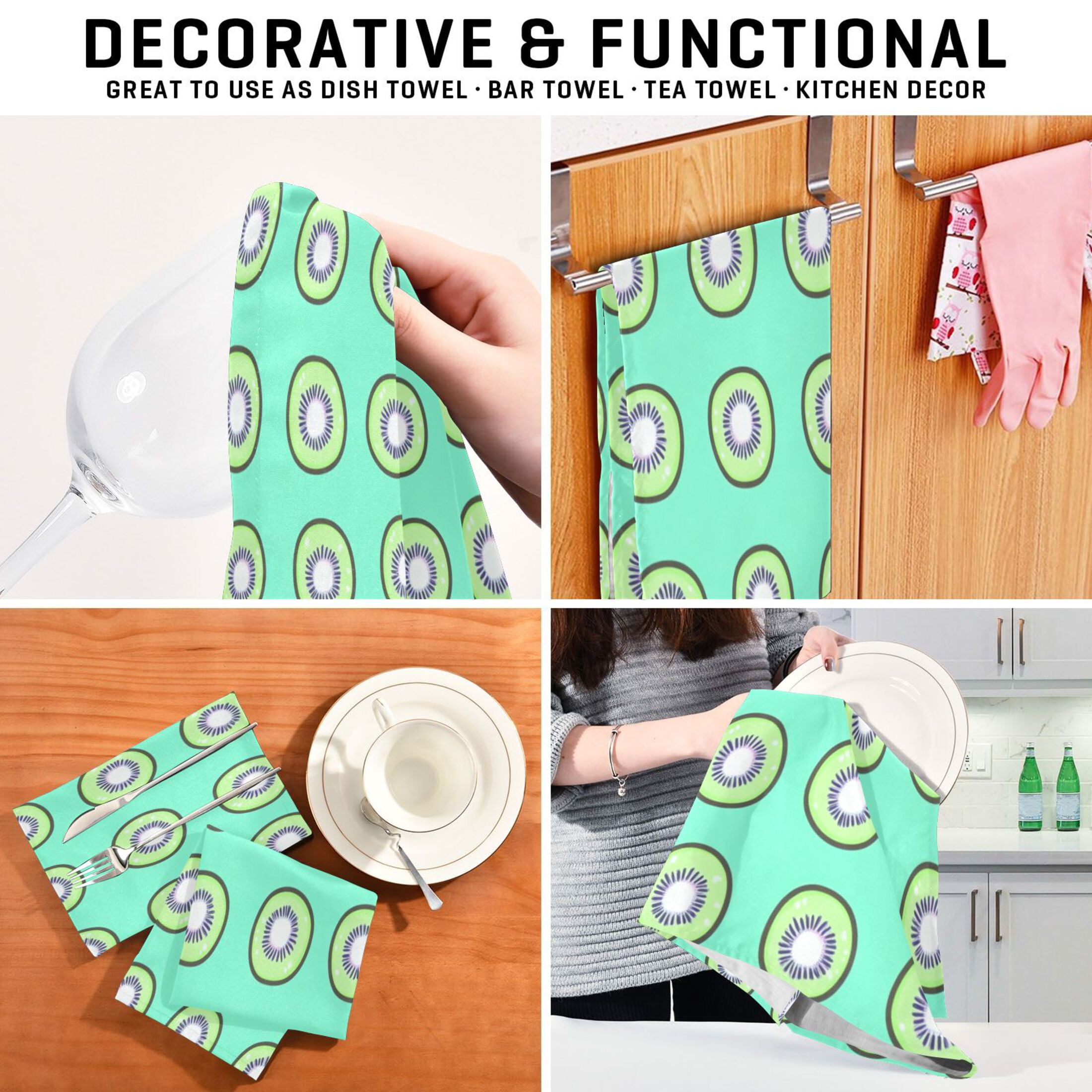 Kiwi on Mint Kitchen Towels Dishcloth Decorative Waffle Towels Multi Use Tea Towel Dish Cloths 28x18in