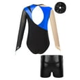 thumbnail image 2 of Doomiva Kids Girls Shiny Rhinestone Mesh Long Sleeve Gymnastics Leotard and Shorts Hair Band Royal Blue&Black 16, 2 of 5