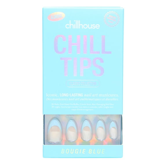 Chillhouse Chill Tips - French Press On Nails, Bougie Blue, Almond Medium, Blue, 30 Fake Nails