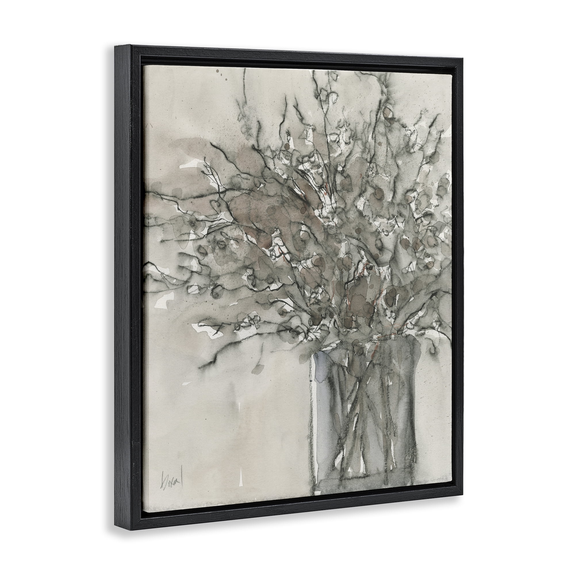 Stupell Industries Traditional Bouquet Drawing Plants & Flowers Painting Black Floater Framed Canvas Art Print Wall Art, 17 x 21