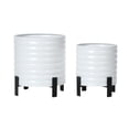 thumbnail image 2 of 2-Piece Ribbed Metal Planter Pot With 4-Leg Black Metal Base - White - 12"H x 11"W / 10"H x 9"W, 2 of 4
