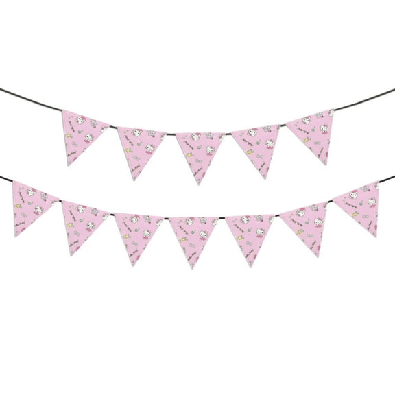 Hello kitty Banner Triangle Bunting Banner, 12 Pieces Christmas Party Bunting Canvas Flags Pennant Garland for Christmas Halloween Party Outdoor and Home Decoration