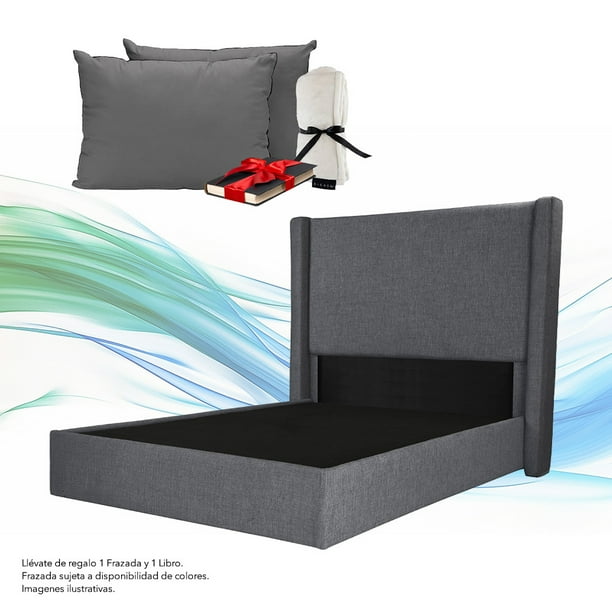 Box Base cama Matrimonial + Cabecera Planx Gris Carbón + Almohada 2Pack + Frazada