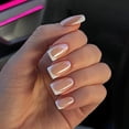 thumbnail image 4 of Glossy Chrome French Press on Nails Medium Square Fake Nails with White Tip Magic Pearlescent Nude False Nails Mirror Effect Acrylic Stick Glue on Nail Sets for Women, 24 Nails in 12 Sizes Ombre Pink, 4 of 4