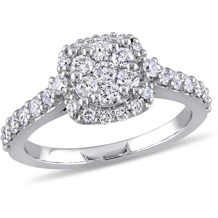 Miabella 1 Carat T.W. Diamond 14kt White Gold Halo Cluster Engagement Ring