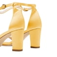 thumbnail image 4 of FSJ Women Wedding Pearl Round Open Toe Sandals Strap Chunky High Heel Ankle Buckle Comfortable Pump Bridal Party Prom Dress Shoes Size 9.5 Yellow, 4 of 5