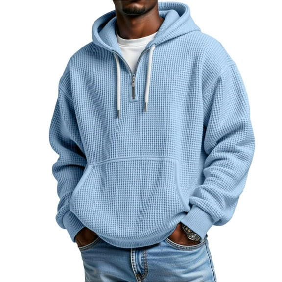 YNGKMEA Mokaloha Mens Long Sleeve Shirts Waffle Mokaloha Hoodie Pacificozy Sweatshirt Zipper Drawstring Long Sleeve Hooded Shirts Light Blue M