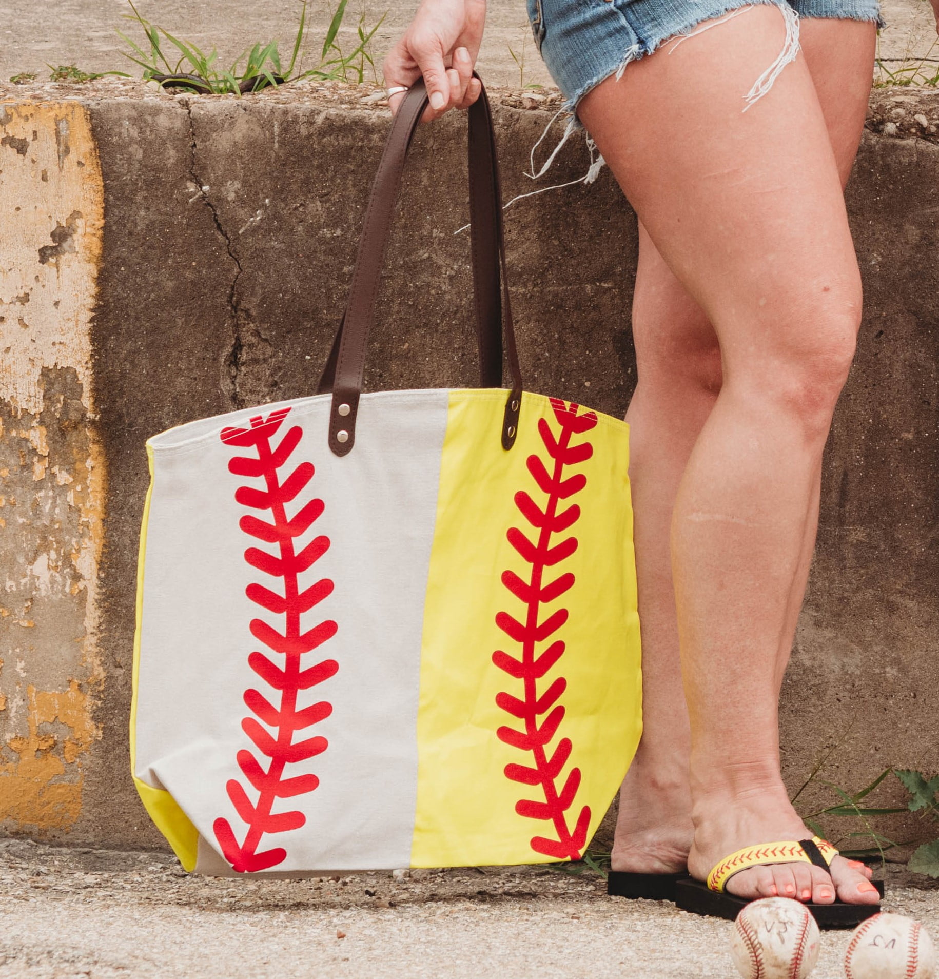 Baseball Softball Canvas Tote Bag Handbag Large Oversize Sports 20 x 17 Inches