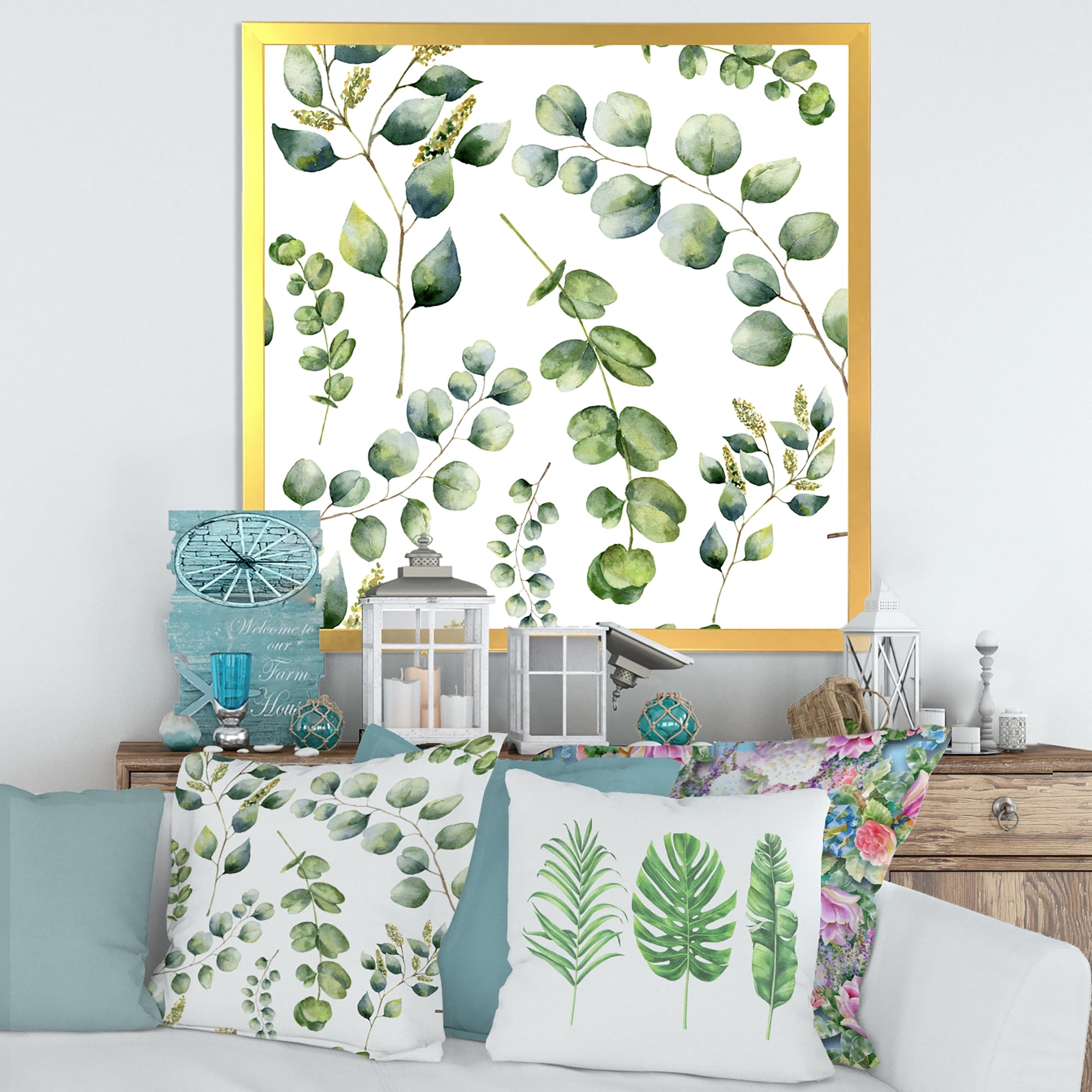 Designart 'Green Eucalyptus Plant Branches III' Traditional Framed Art Print