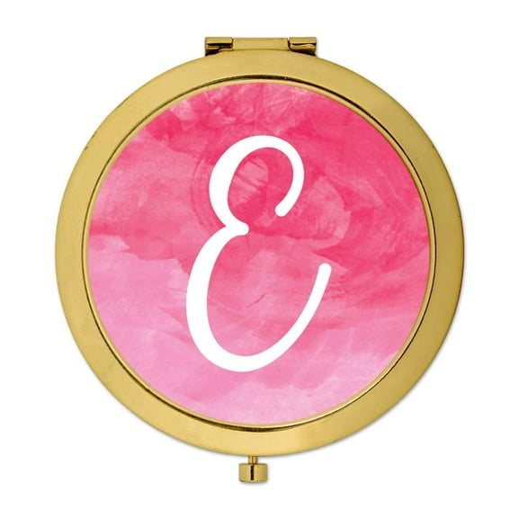 Koyal Wholesale Gold Compact Mirror Bridesmaid's Wedding Gift, Blush Pink Watercolor, Monogram Letter E, 1-Pack