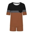 thumbnail image 5 of hxobax Shorts Sets for Womens 2 Piece Loungewear Trendy Colorblock Pajama Set Round Neck Short Sleeve Tops and Short Pant Comfy Matching Sets Sleepwear Soft Pj Set with Pocket,#01_Coffee,XX-Large, 5 of 6