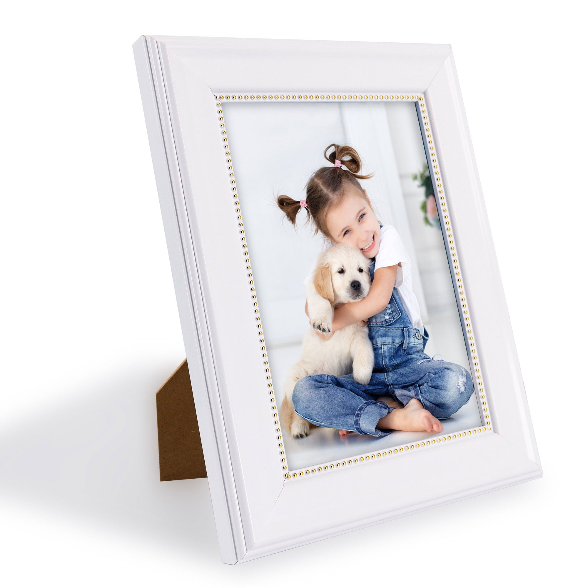 GraduationMall White with Gold Beads 5x7 Picture Frames for Wall or Tabletop 2-Pack