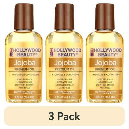 (3 pack) Hollywood Beauty Jojoba Oil for Hair Scalp and Skin 2 fl oz Smoothing & Straightening all Hair Types