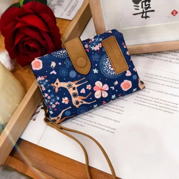 Women Cute Zipper Hasp Short Wallet, Frosted Printed PU Leather Large Capacity Coin Purse, Girl Clutch ID Card Holder Money Bag