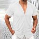 thumbnail image 3 of Camisas De Vestir Para Hombre 5xl Camisa de solapa de manga corta con estampado de moda de verano para hombre (White, XL), 3 of 5