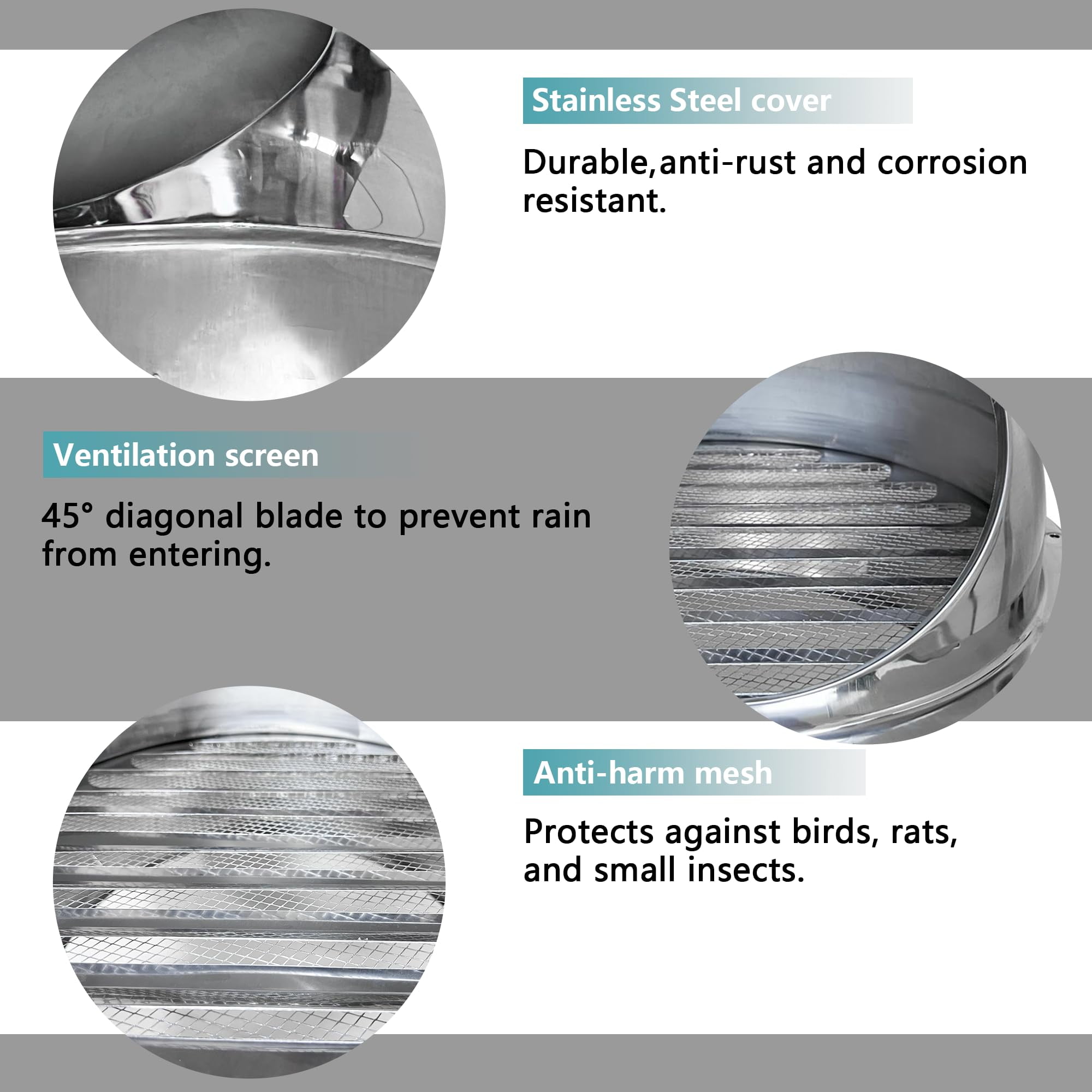 HAN'KITCHEN'LON'S 10-Inch Stainless Steel Dryer Vent Cover - Round Exhaust Grill, Wall Air Vent, Durable Hood for External Use