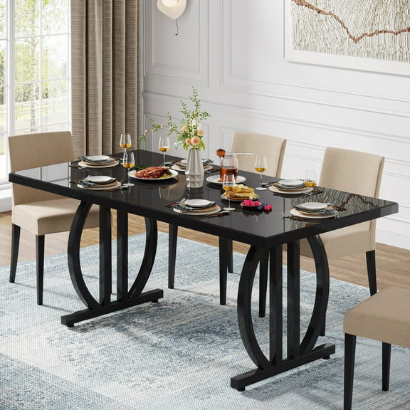 Tribesigns Dining Table Seats 4-6, 63 in. Kitchen Table Dinner Table with Heavy Duty Metal Frame, Large Executive Desk Computer Desk for Home Office