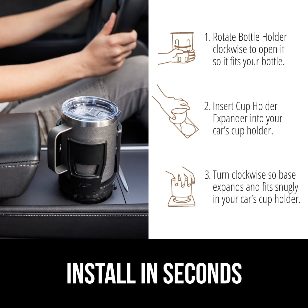 GORILLA GRIP Car Cup Holder Expander, Fits 18 to 48 oz Water Bottles, Coffee Mugs, Black