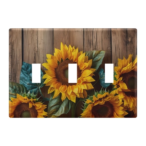 Light Switch Cover Retro Wooden Sunflower Floral Plates Faceplate Decorative Switch Plate for Bedroom Home Decor
