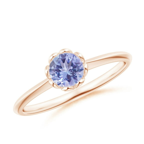 ANGARA Natural Classic Bezel-Set Round Tanzanite Floral Engagement Ring in 14K Rose Gold for Women (Size-5mm) | December Birthstone, Anniversary, Jewelry Gift for Women | Natural Tanzanite Ring