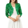 thumbnail image 5 of DARING DIVA 3/4 Sleeve Sheer Floral Lace Shrug Top XL Green, 5 of 6