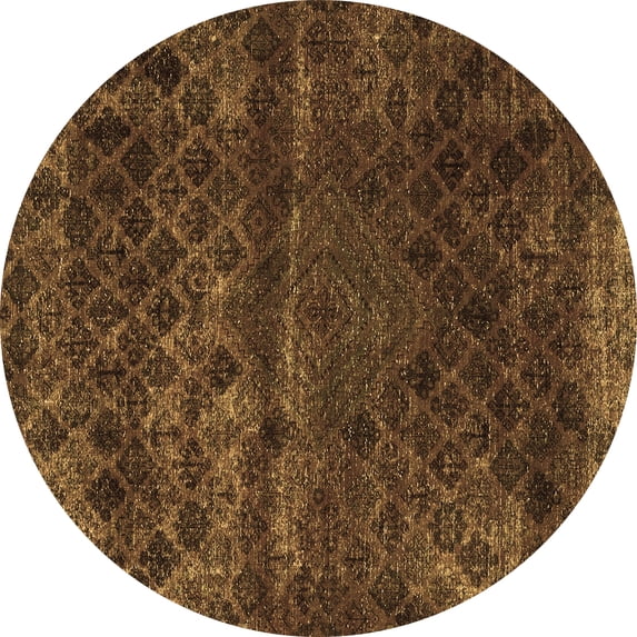 Ahgly Company Indoor Round Abstract Brown Modern Area Rugs, 8' Round
