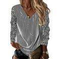 thumbnail image 4 of Women's Sequin Tops Sexy V Neck Long Sleeve Printed Dressy Casual T Shirts Plus Size Business Work Relaxed Fit Pullover Blouses, 4 of 5