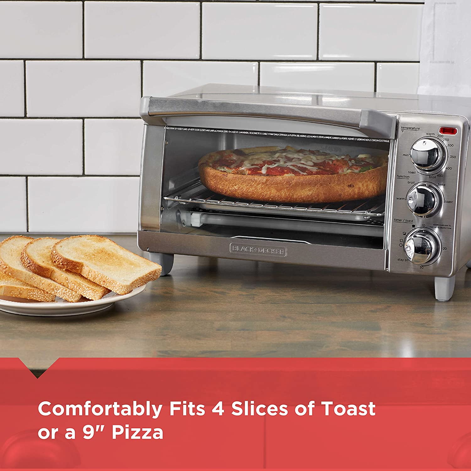 YUQUYI YUQUY 4-Slice Toaster Oven Toastoven TO1745SSG-1A - 4 Cooking Functions, Crumb Tray, Timer — Interior & Exterior Use, Professional Finish