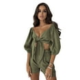thumbnail image 6 of New Solid Color Fashion Women'S Lantern Mid-Sleeve Cardigan Wide-Leg Shorts Casual Suit, 6 of 6