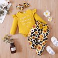 thumbnail image 3 of 12 Months Baby Girls Clothes 18 Months Girls 3PCS Fall Winter Clothing Set Letter Print Toddler Girls Long Sleeve Top Pants Headband Set Yellow, 3 of 8
