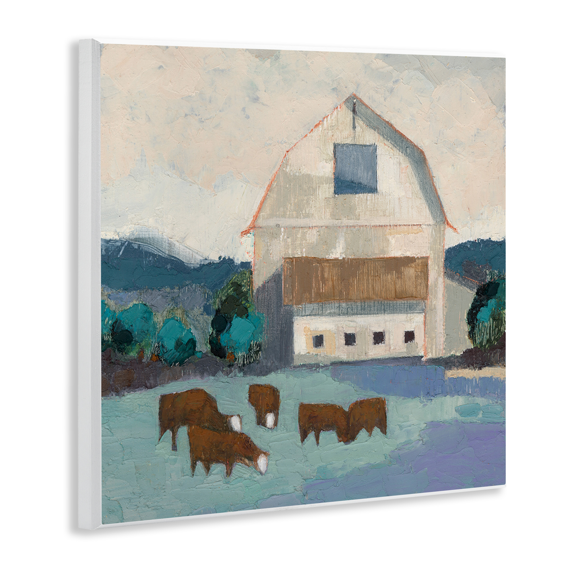 Stupell Industries Barnyard Grazing Cattle Landscape Painting Unframed Art Print Wall Art, 12 x 12
