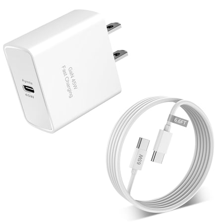 Fu1997 45W USB - C Fast GaN Charger with 6.6FT C - to - C Cable, White, Compatible for Google Pixel 4 XL - 10 Pro Fold