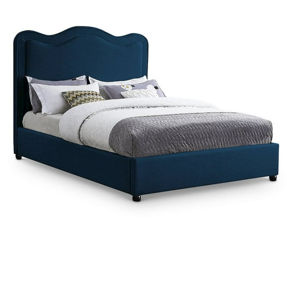 Meridian Furniture Felix Navy Linen Textured Fabric Queen Bed