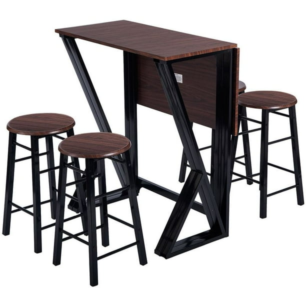 SHIYAO 5 Pieces Dining Room Bar Table Set with 4 Bar Stools (Counter Height, Dark Coffee 