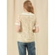 thumbnail image 5 of Blusa de manga corta floral bordada con encaje y cuello Peter Pan para mujer Beige S, 5 of 6