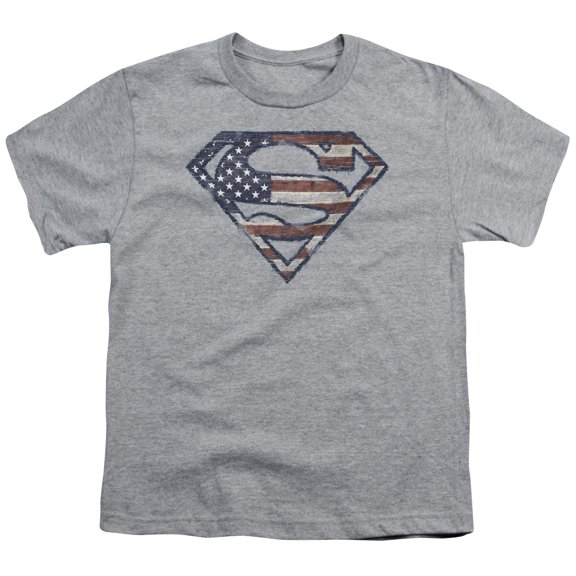 Superman - Wartorn Flag - Youth Short Sleeve Shirt - Small