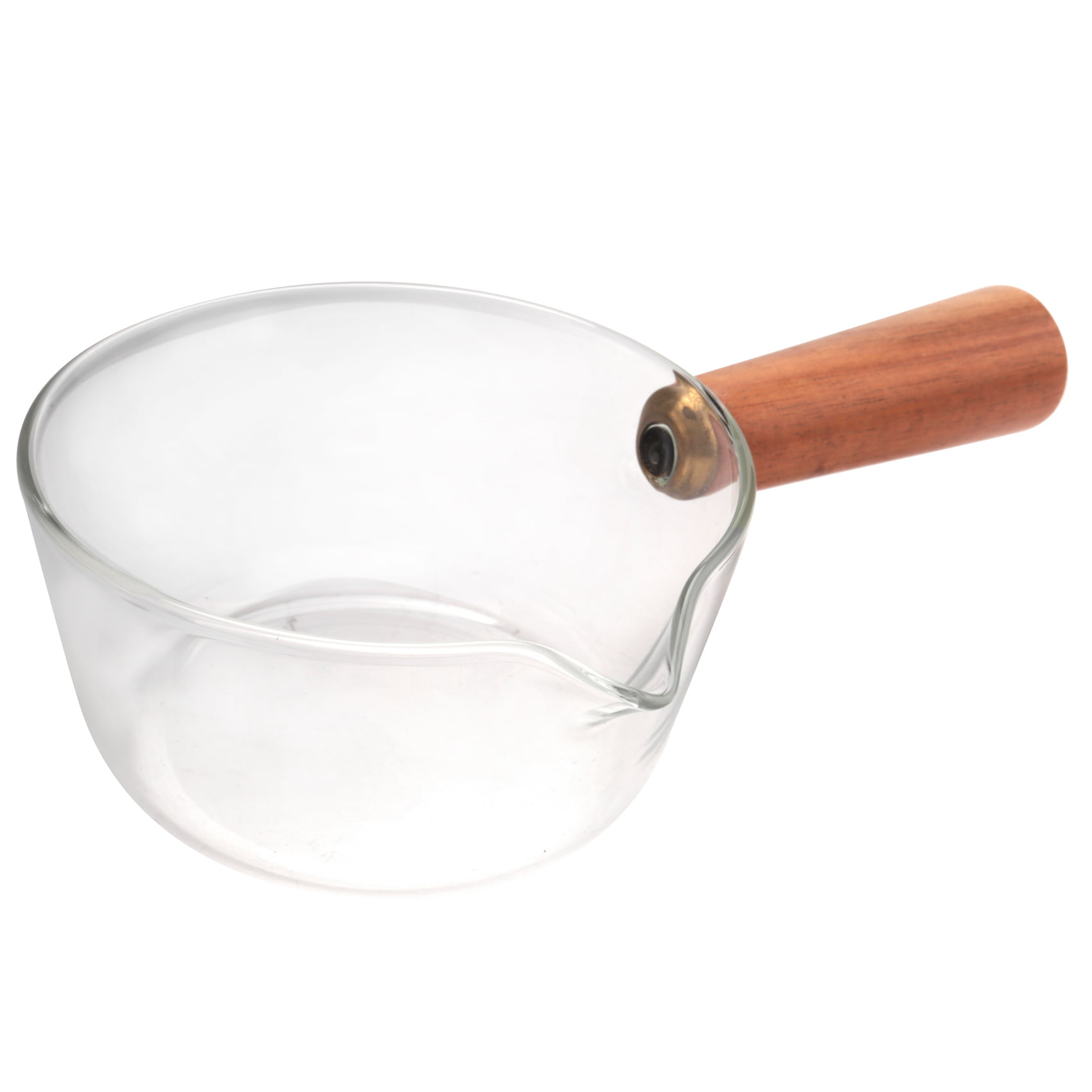 Beauneo Glass Milk Pot with Wooden Handle 400Ml Cooking Pot for Salad Noodles Gas Stove Cookware 