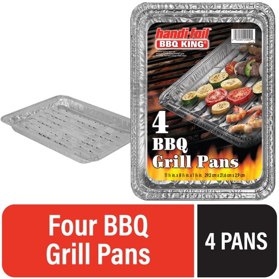 Handi-Foil 11.5" x 8.5" Aluminum BBQ King Grill Pans, (4 Pack)