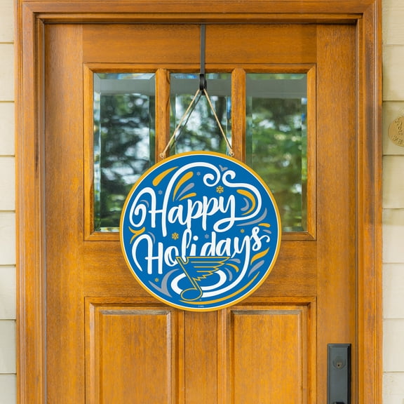 St. Louis Blues 18" Happy Holidays Wooden Round Door Sign