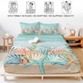thumbnail image 5 of Twin Sze Fitted Sheet Set - Coastal Beach 2 Piece Bedding Sets 16" Deep Pocket Fitted Sheet with 1 Pillowcase, Ocean Wave Summer Sea Starfish Coral Teal Beige Brushed Microfiber Hotel Bed Sheets, 5 of 9