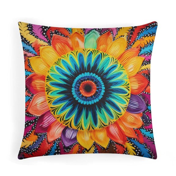 Pillows Colorful Mandala Design Decorations Throw Farmhouse Pillowcase Linen Cushion Case 16"x16" for Couch Bed Home Decor Mandala Flower Throw Pillowcases