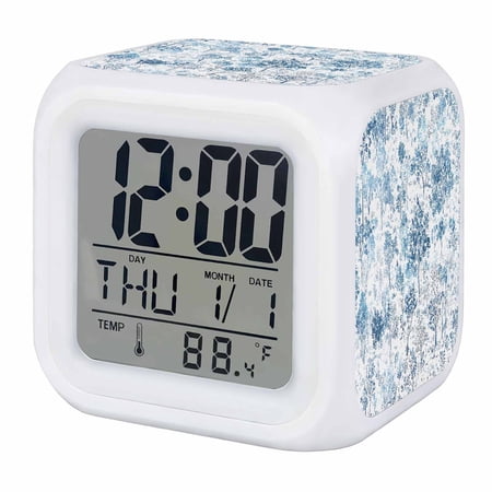 Alarm Clocks Maple Tree Pine Digital Clock 7 Color LED Night Light Silent Non-Ticking Battery Operated Watercolor Plants Blue Cube Clocks Decorative for Bedroom Bedside Living Room Office School