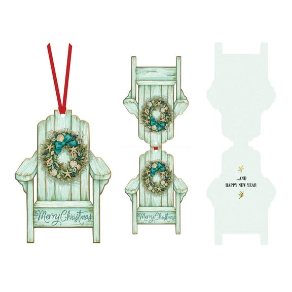 LPG Greetings Shell Wreath and Adirondack Chair : Tina Wenke Box of 12 Keepsake Ornament Warm Weather Christmas Cards