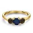 thumbnail image 3 of Gem Stone King 18K Yellow Gold Plated Silver Blue Sapphire and Brown Smoky Quartz Engagement Ring for Women | 1.12 Cttw | Round 5MM | Gemstone September Birthstone | Size 5, 3 of 6
